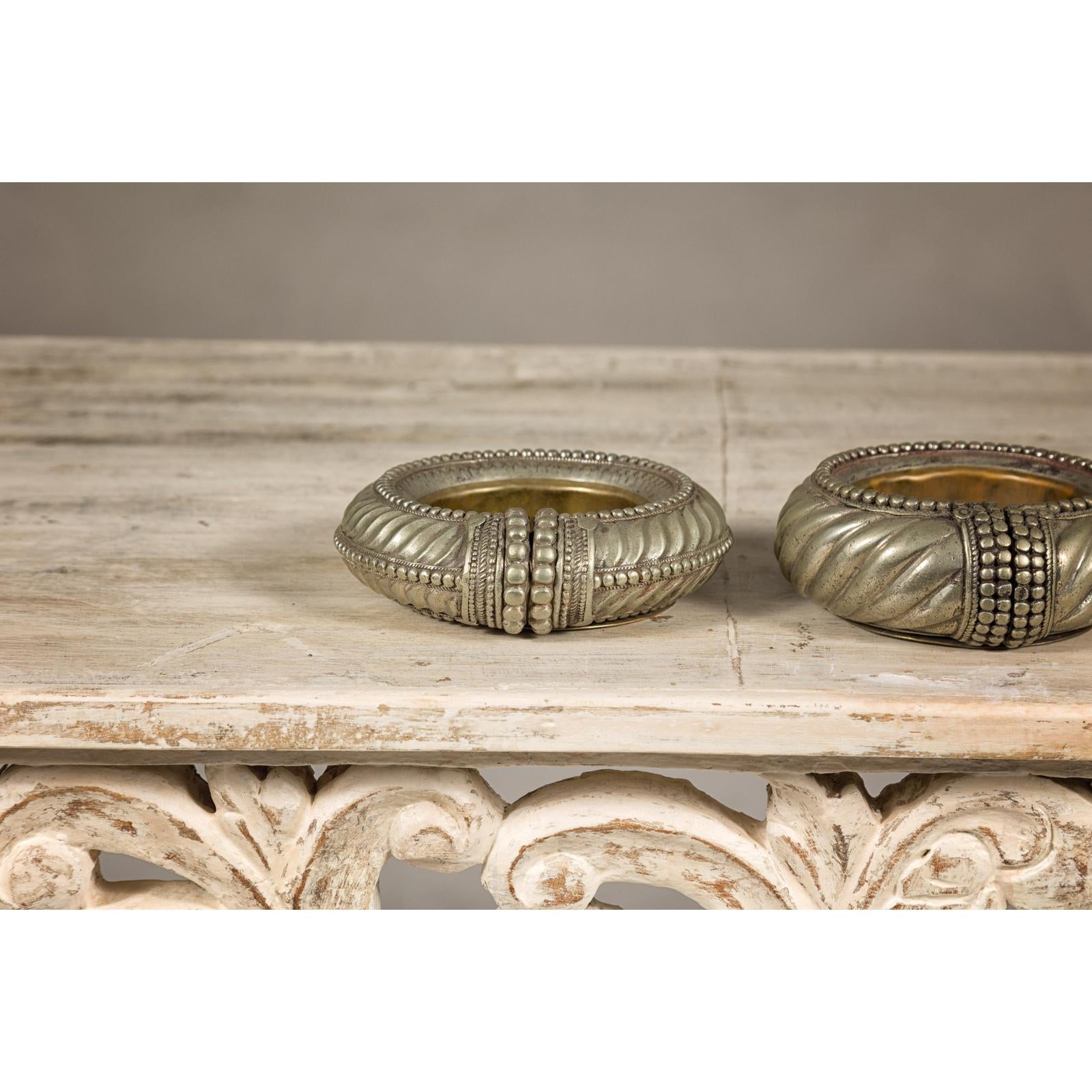 Assortment of Five Small Indian Repoussé Brass Decorative Dish Bowls