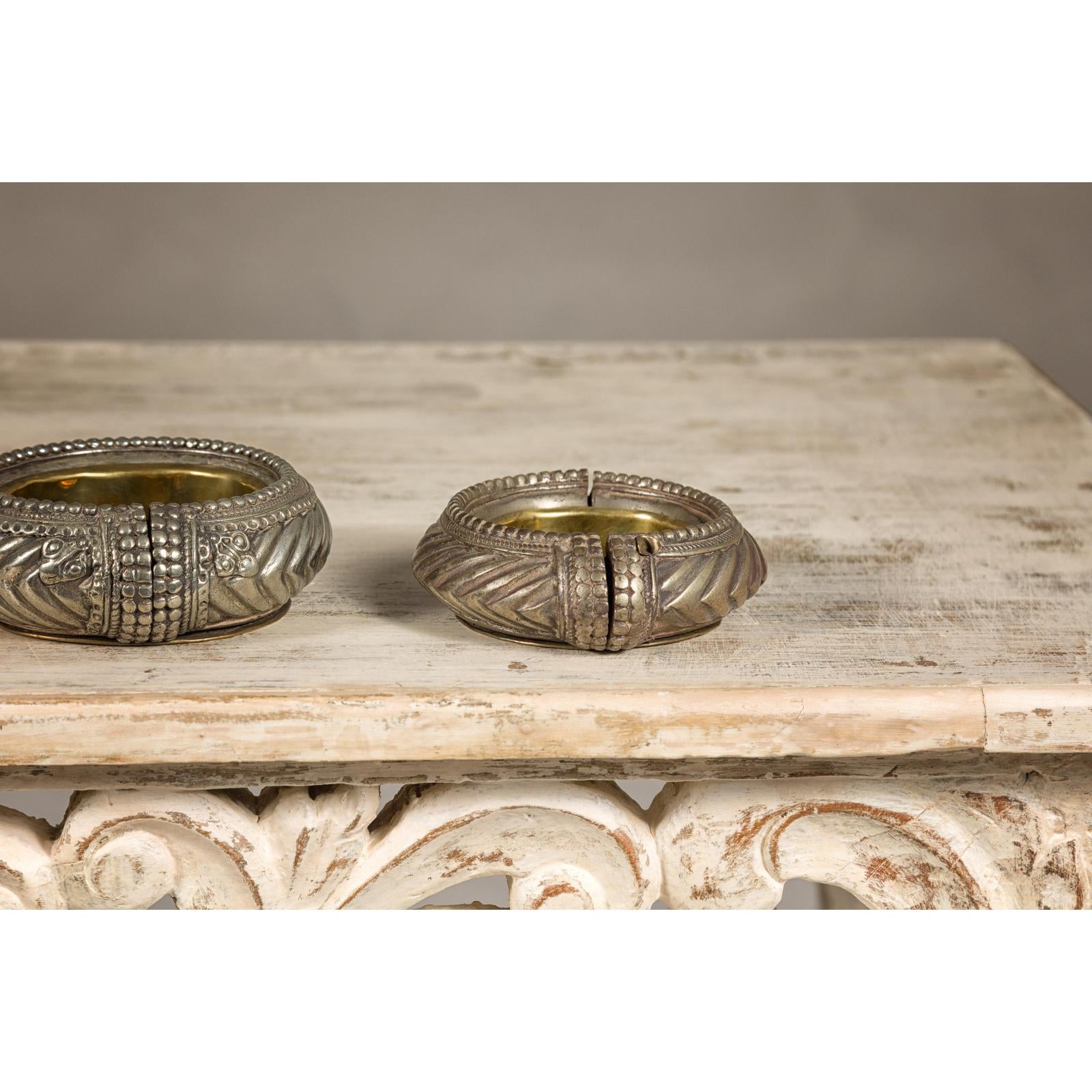 Assortment of Five Small Indian Repoussé Brass Decorative Dish Bowls