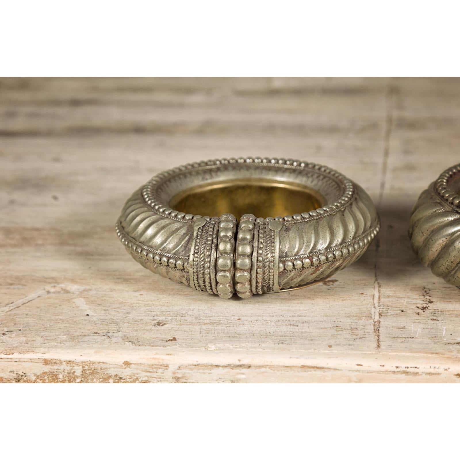 Assortment of Five Small Indian Repoussé Brass Decorative Dish Bowls