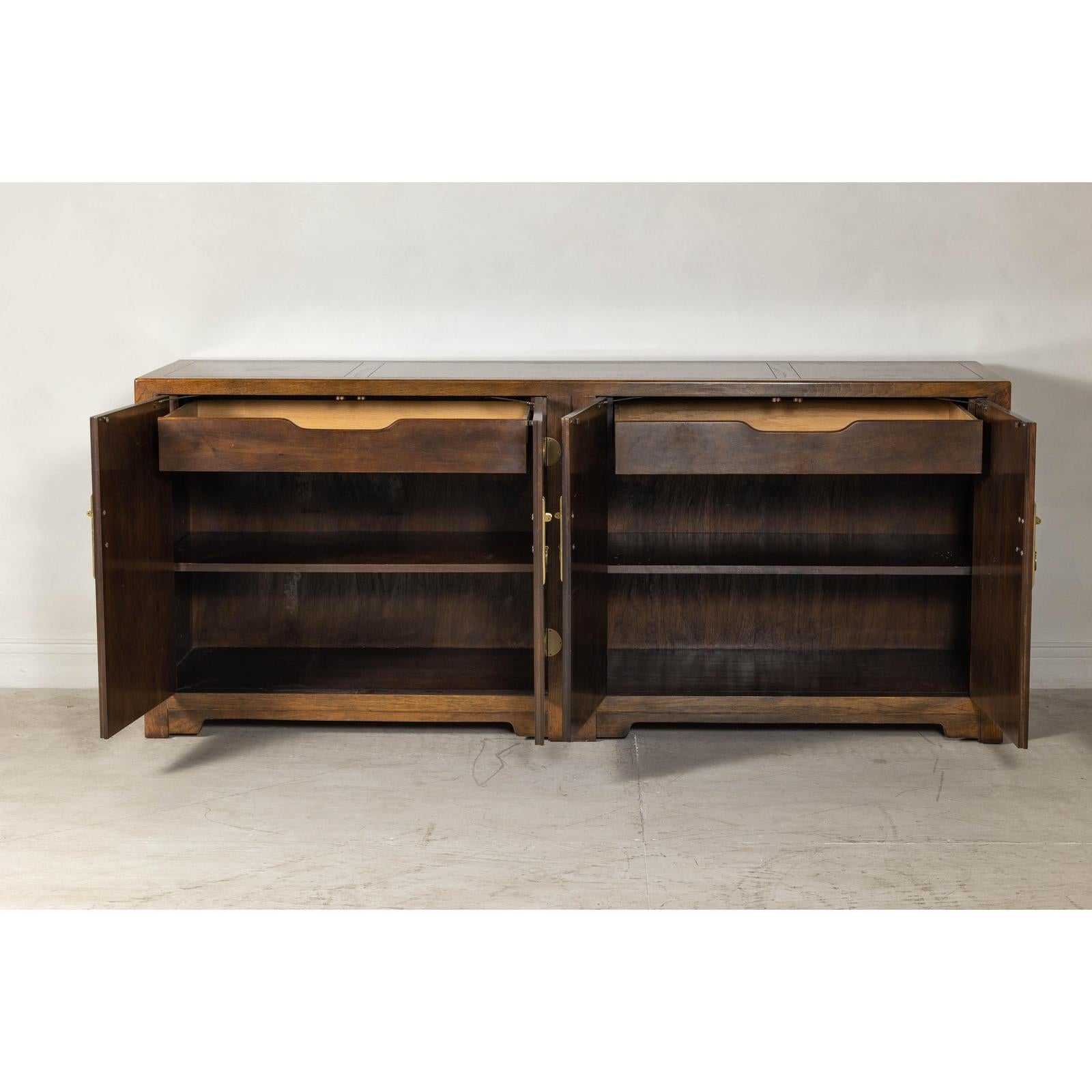 Baker Furniture Sideboard with Brass Hardware and Burl Wood Inlay
