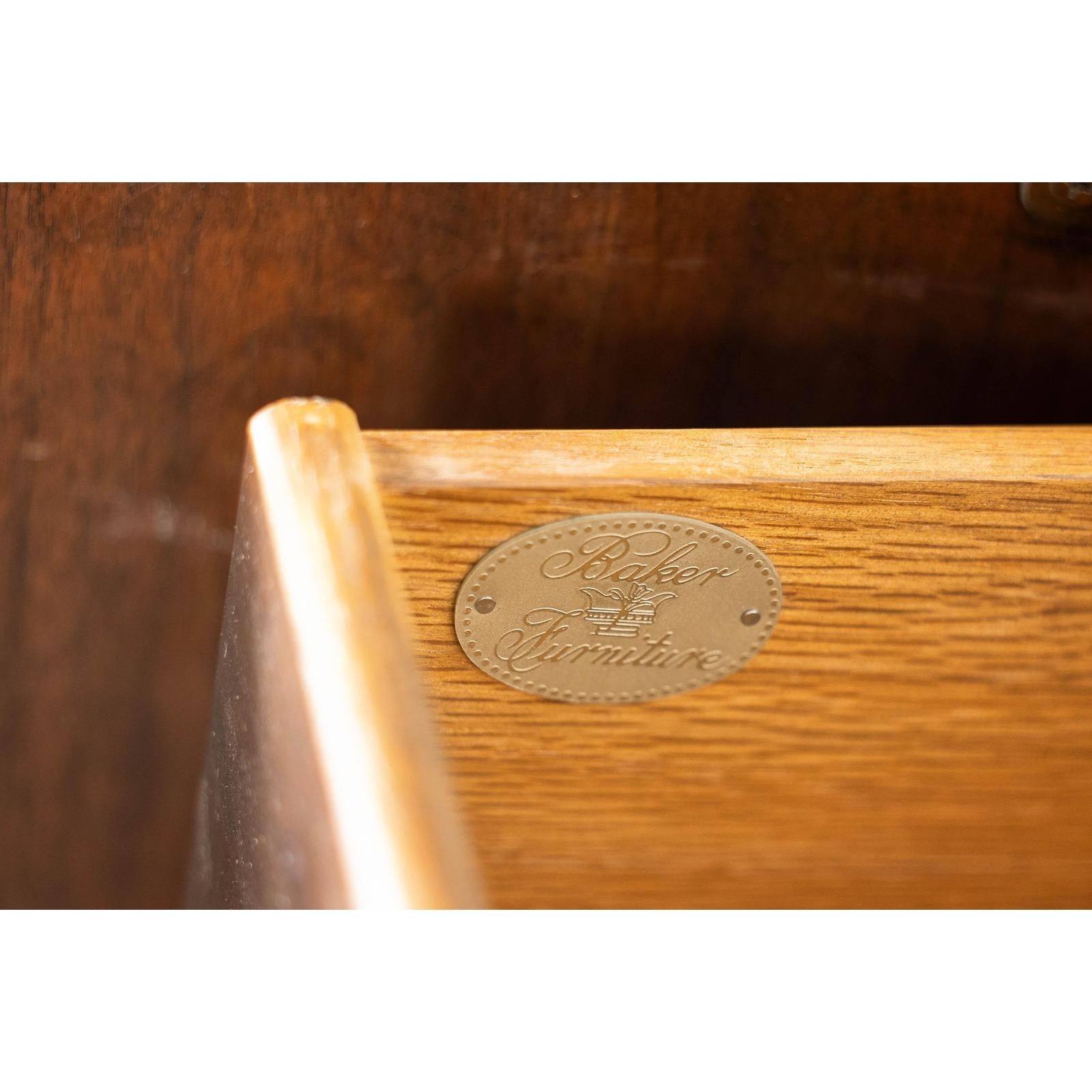 Baker Furniture Sideboard with Brass Hardware and Burl Wood Inlay