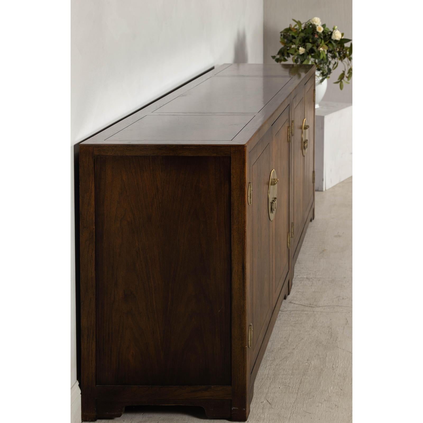 Baker Furniture Sideboard with Brass Hardware and Burl Wood Inlay