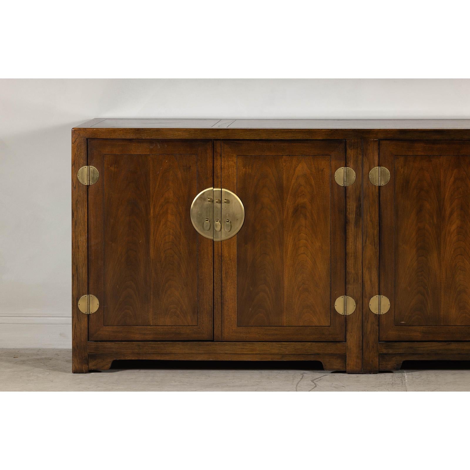 Baker Furniture Sideboard with Brass Hardware and Burl Wood Inlay