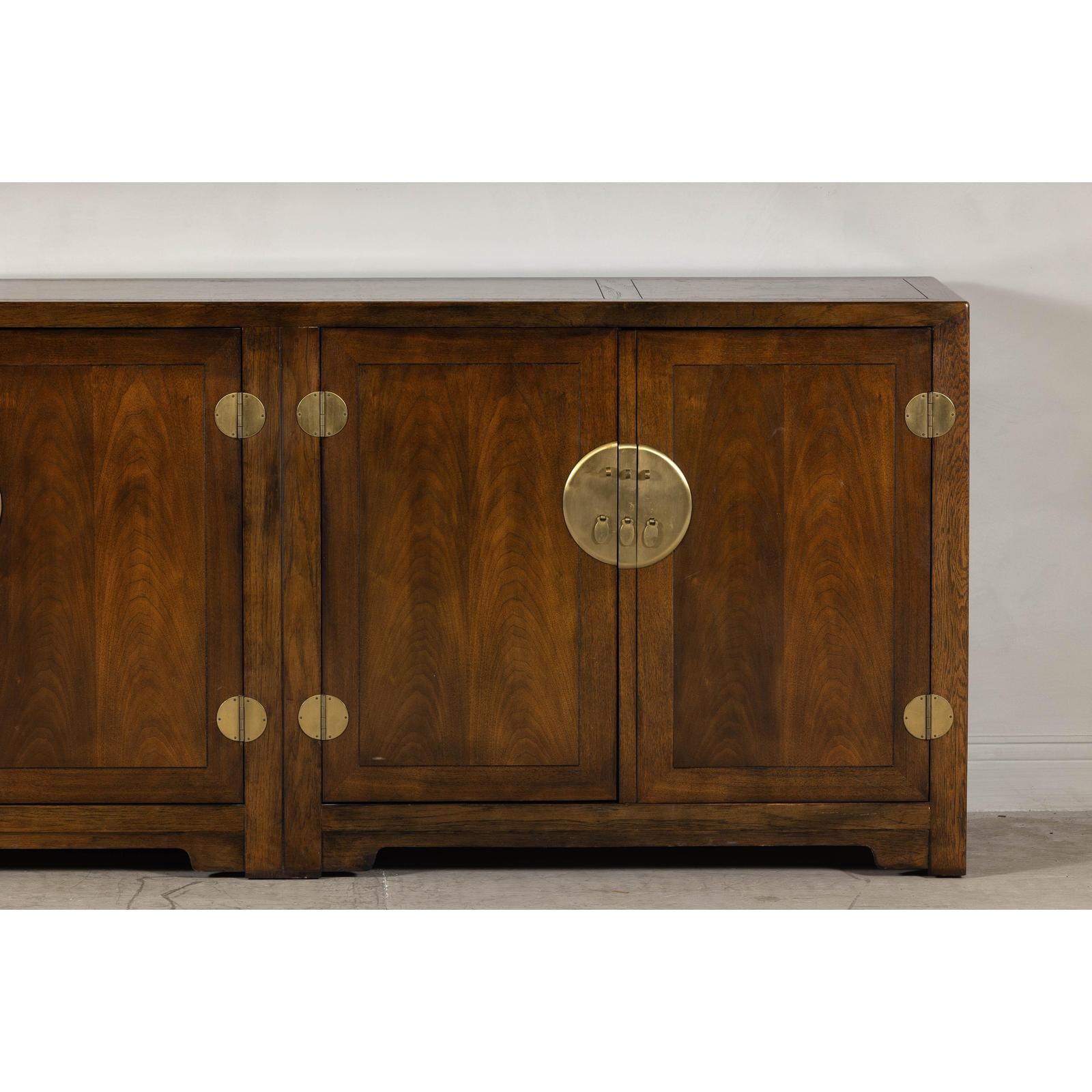 Baker Furniture Sideboard with Brass Hardware and Burl Wood Inlay