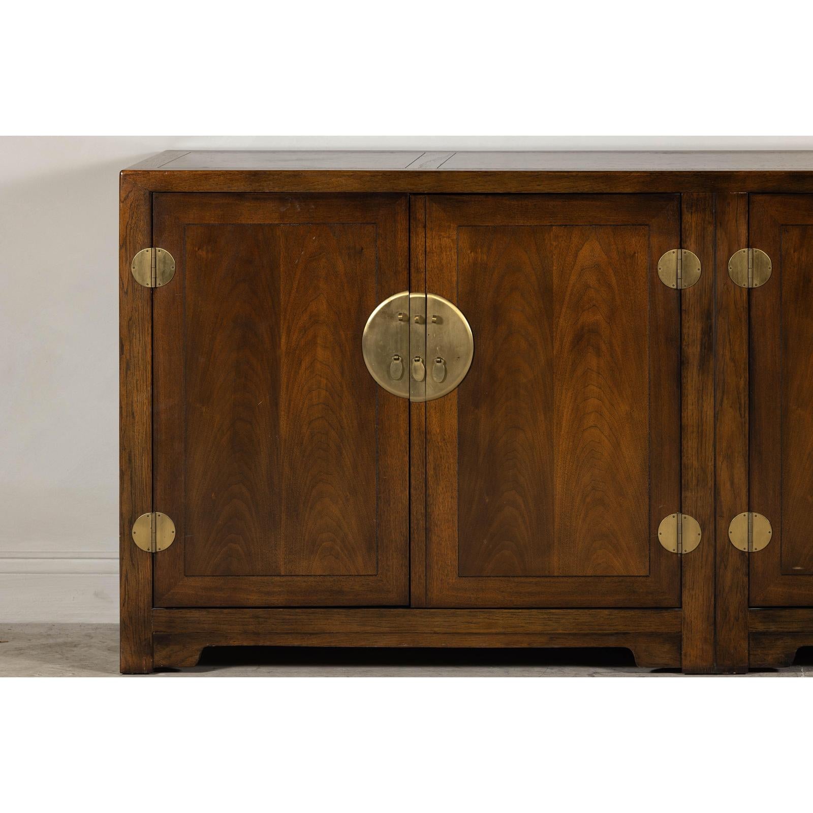 Baker Furniture Sideboard with Brass Hardware and Burl Wood Inlay