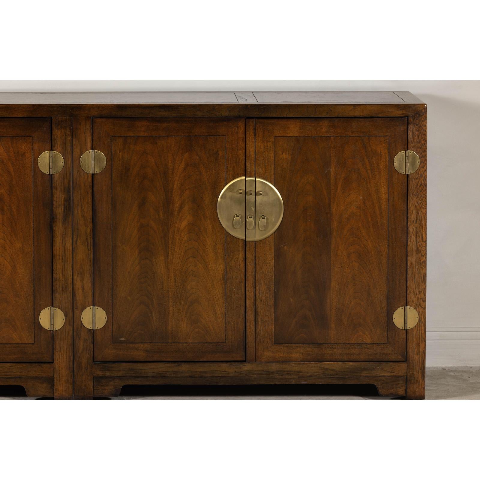 Baker Furniture Sideboard with Brass Hardware and Burl Wood Inlay