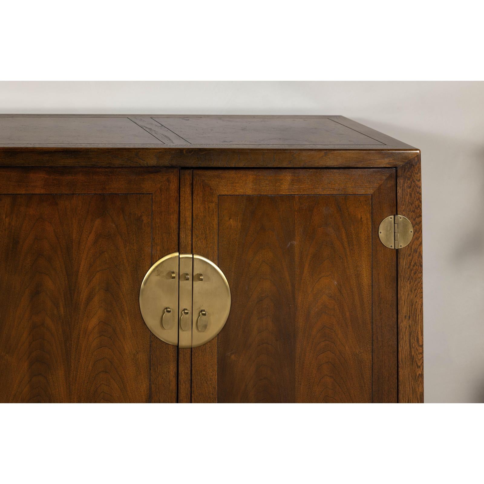 Baker Furniture Sideboard with Brass Hardware and Burl Wood Inlay