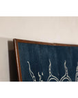 Indigo Panel with Crest Motif in Wooden Frame