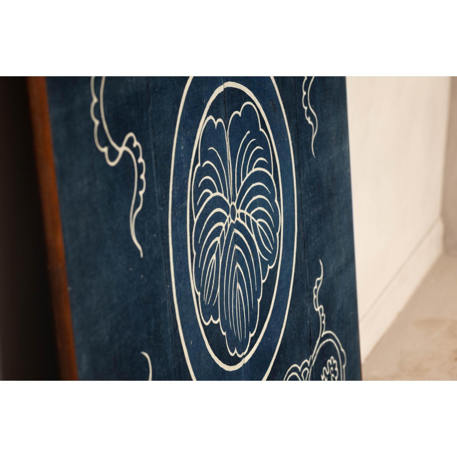 Indigo Panel with Crest Motif in Wooden Frame