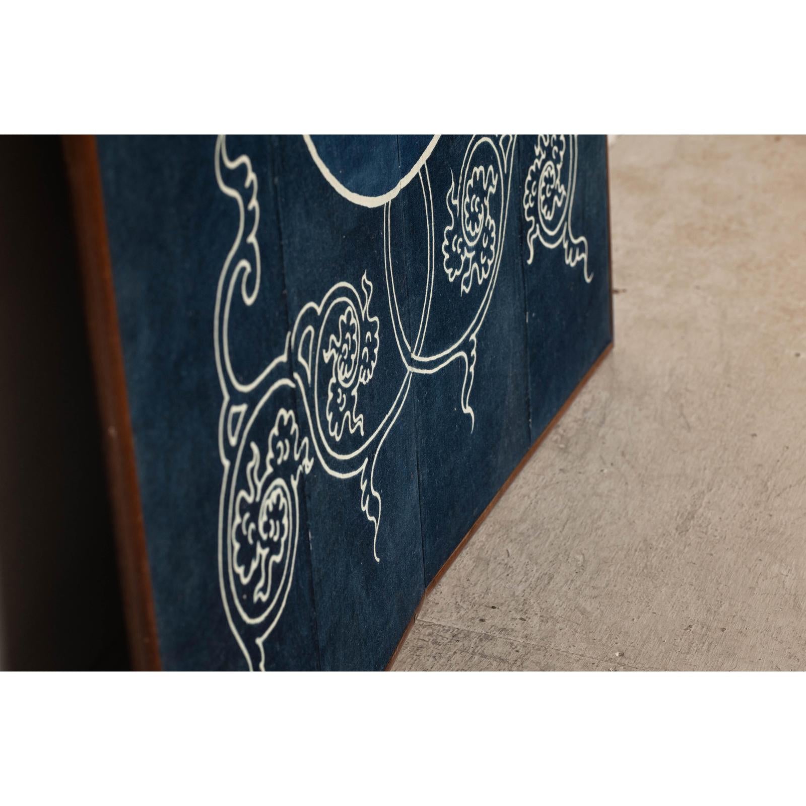 Indigo Panel with Crest Motif in Wooden Frame