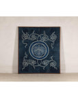 Indigo Panel with Crest Motif in Wooden Frame