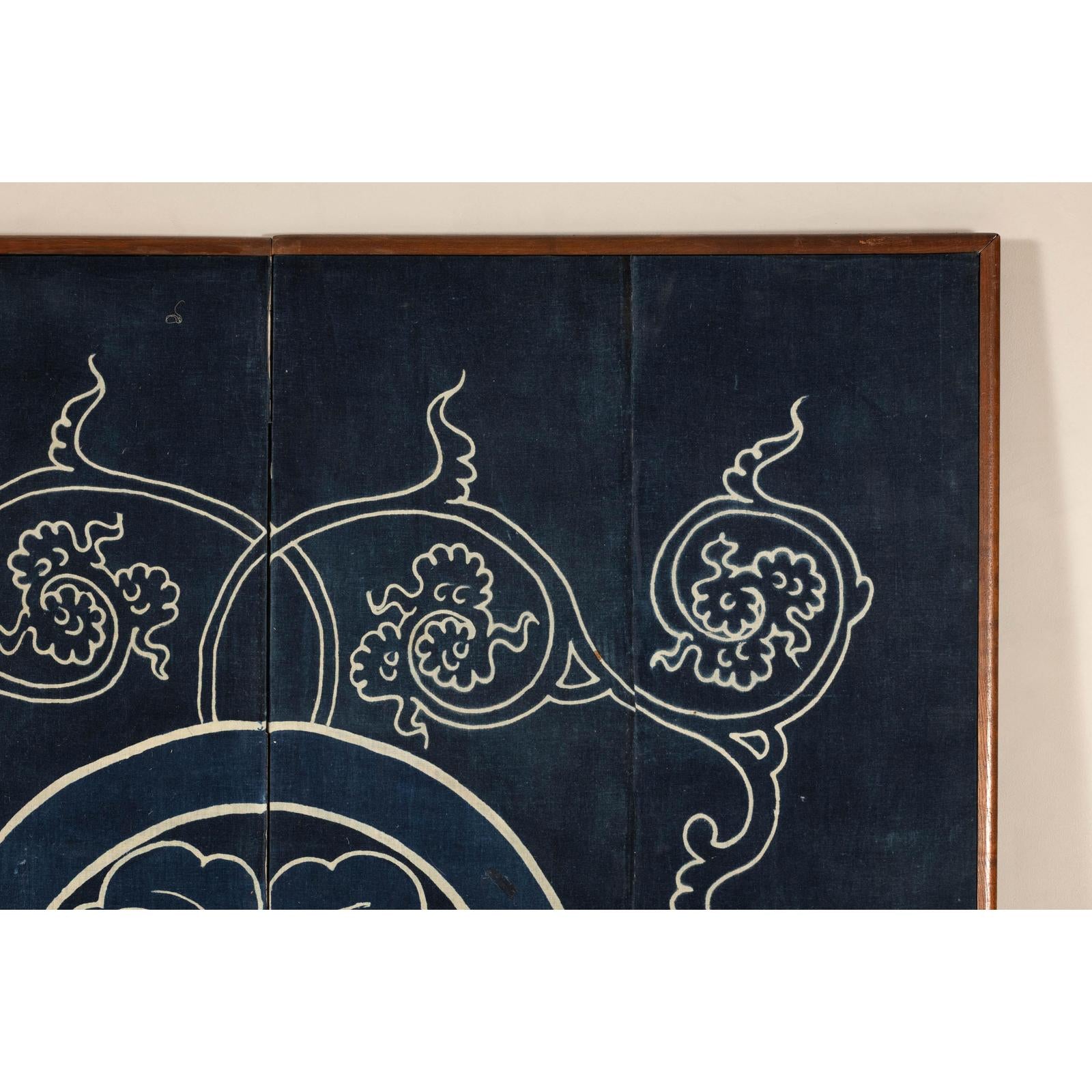 Indigo Panel with Crest Motif in Wooden Frame