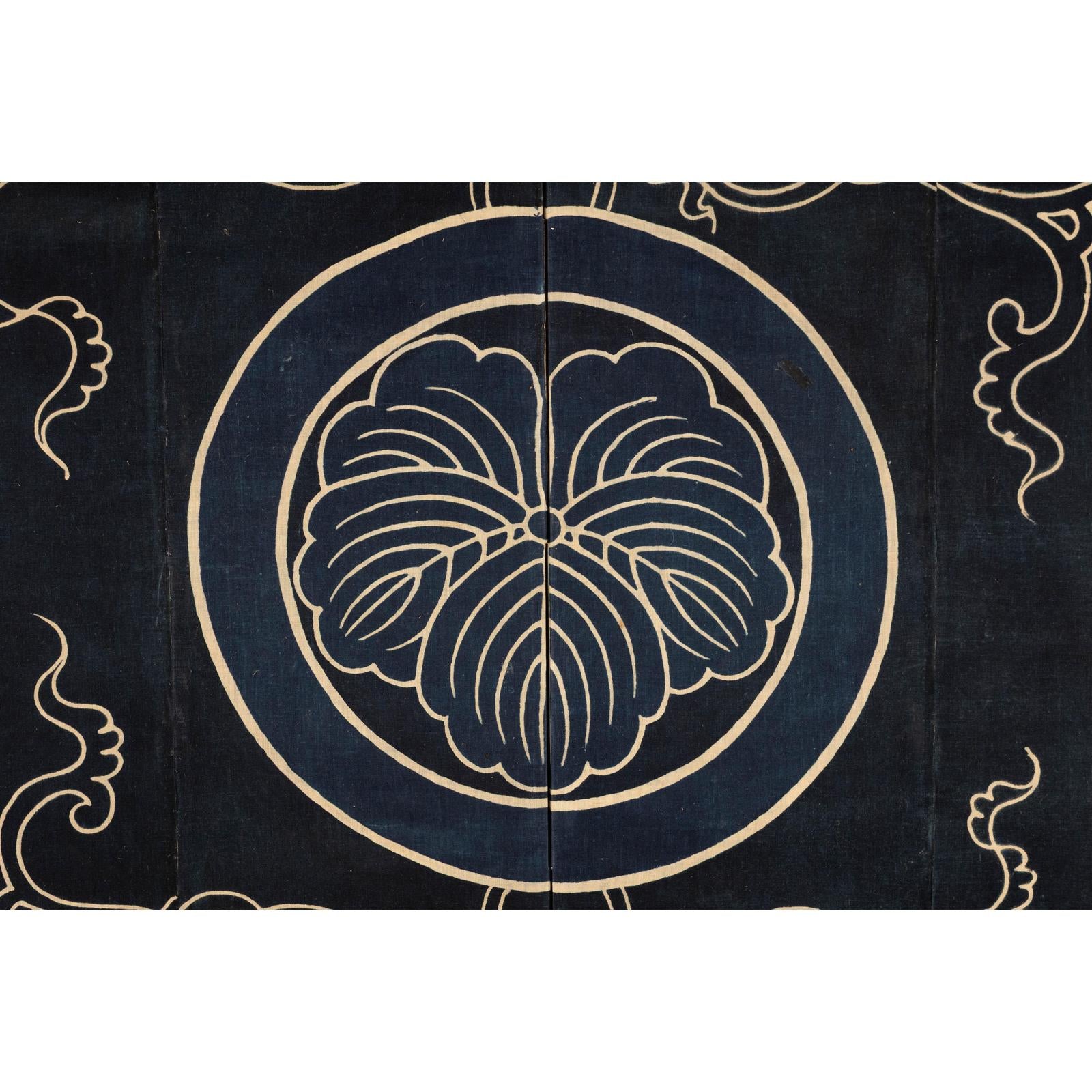 Indigo Panel with Crest Motif in Wooden Frame