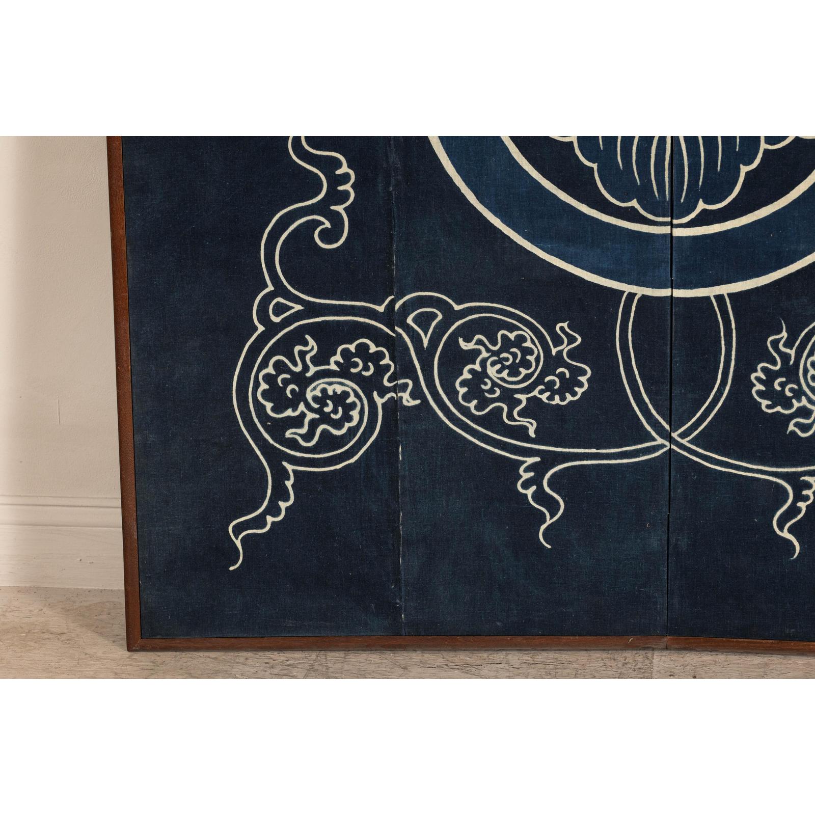 Indigo Panel with Crest Motif in Wooden Frame