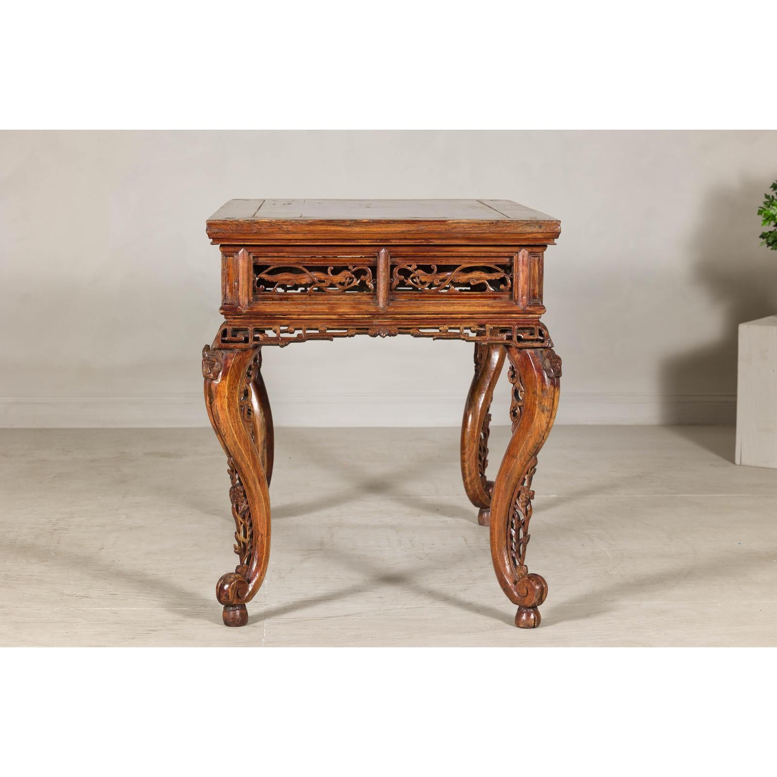 Late Qing Dynasty Hardwood Hall Table with Dragon Carvings and Lacquer Patina