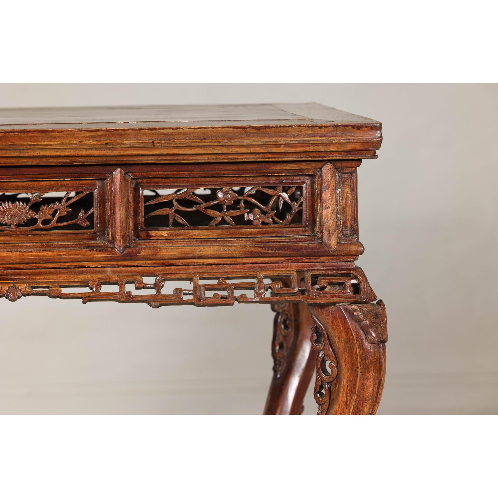 Late Qing Dynasty Hardwood Hall Table with Dragon Carvings and Lacquer Patina