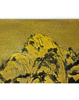 Expansive Chinese Metal Wall Art with Gold and Black Mountainous Scene