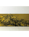 Expansive Chinese Metal Wall Art with Gold and Black Mountainous Scene