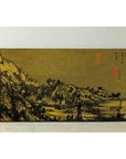 Expansive Chinese Metal Wall Art with Gold and Black Mountainous Scene