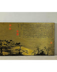 Expansive Chinese Metal Wall Art with Gold and Black Mountainous Scene