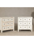 Vintage Distressed White Lacquer Apothecary Chests – Near Pair with Nine Drawers