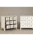 Vintage Distressed White Lacquer Apothecary Chests – Near Pair with Nine Drawers