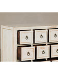 Vintage Distressed White Lacquer Apothecary Chests – Near Pair with Nine Drawers
