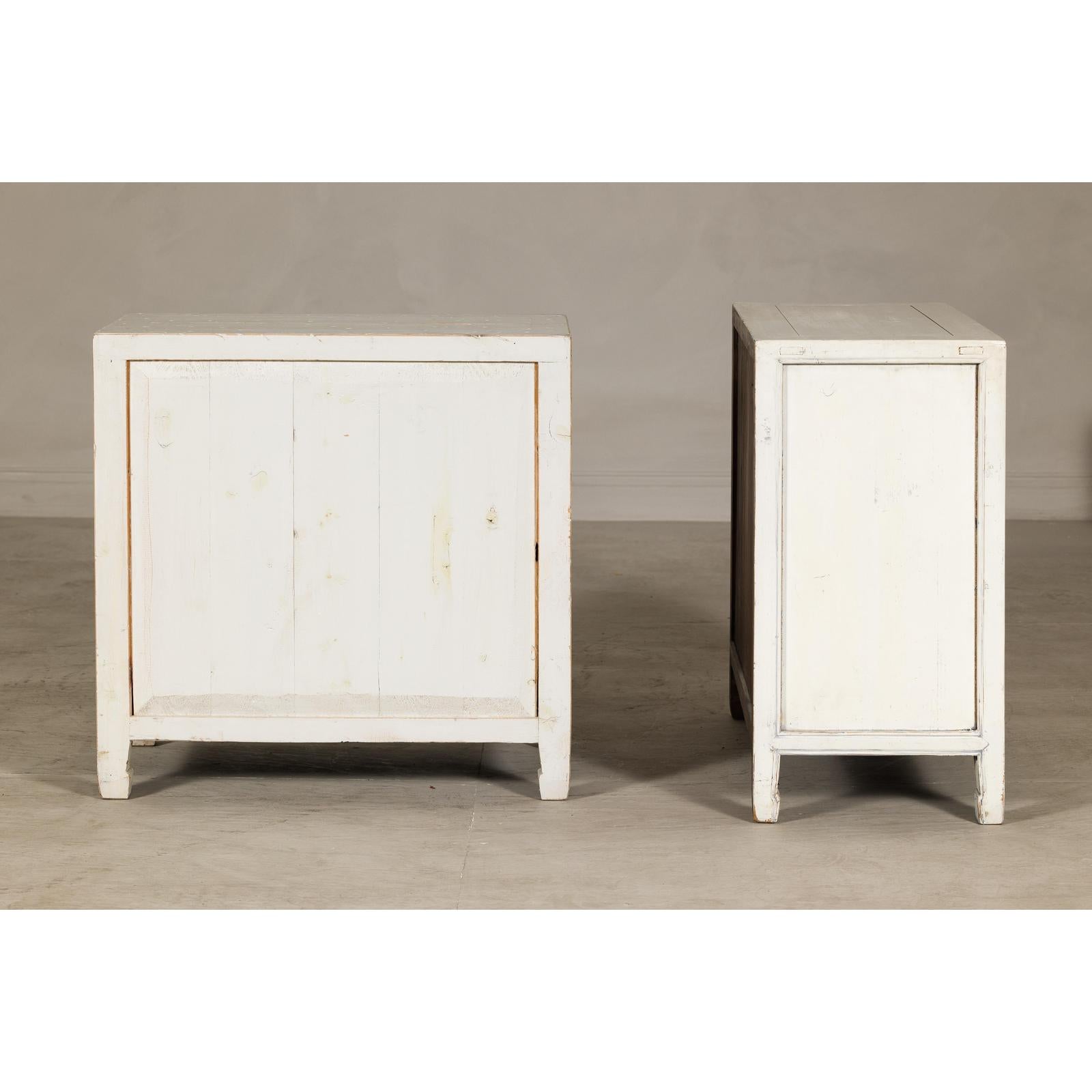 Vintage Distressed White Lacquer Apothecary Chests – Near Pair with Nine Drawers