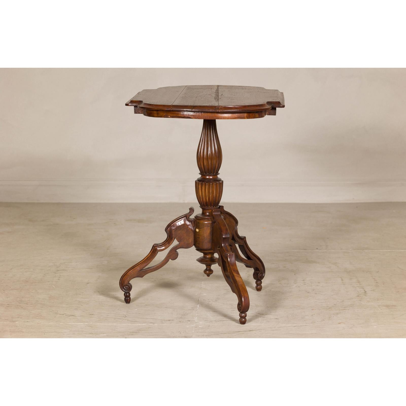 Colonial Tripod Table with Turned Pedestal and Scrolled Legs
