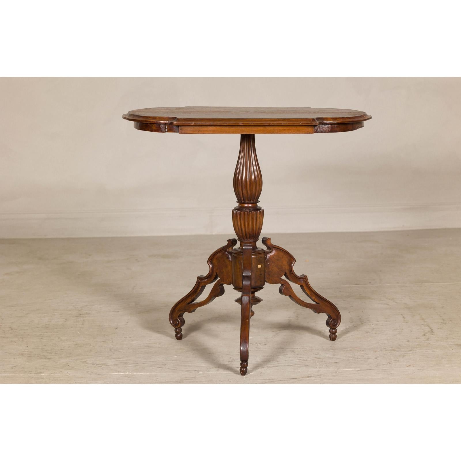 Colonial Tripod Table with Turned Pedestal and Scrolled Legs