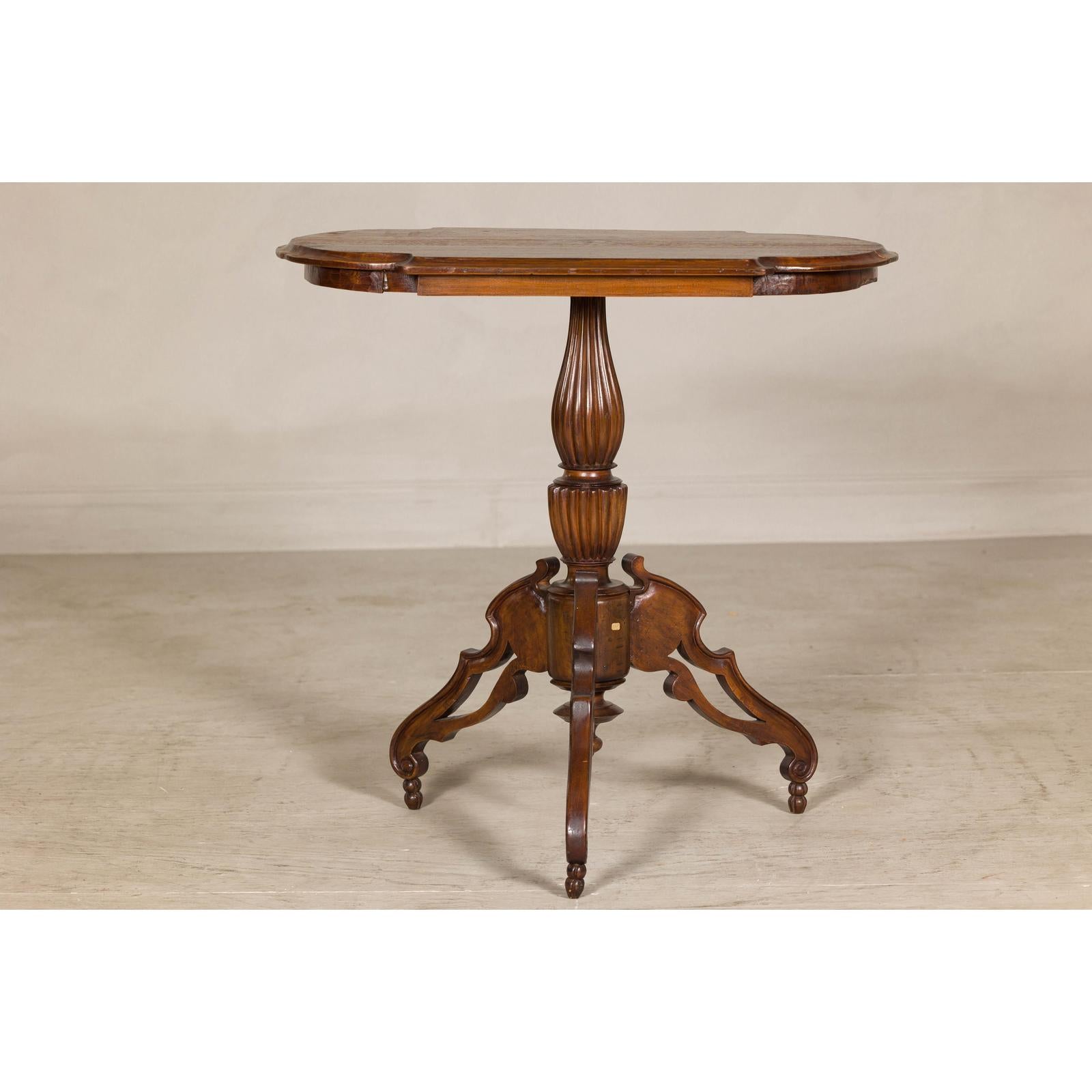 Colonial Tripod Table with Turned Pedestal and Scrolled Legs