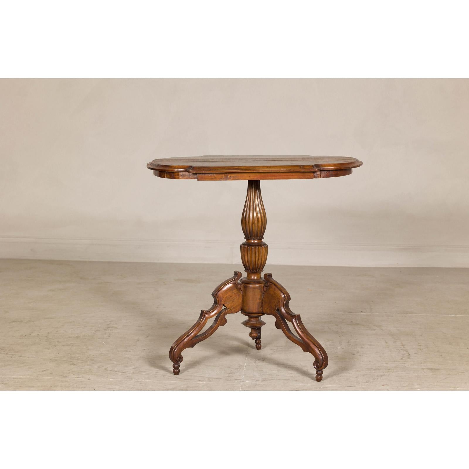 Colonial Tripod Table with Turned Pedestal and Scrolled Legs