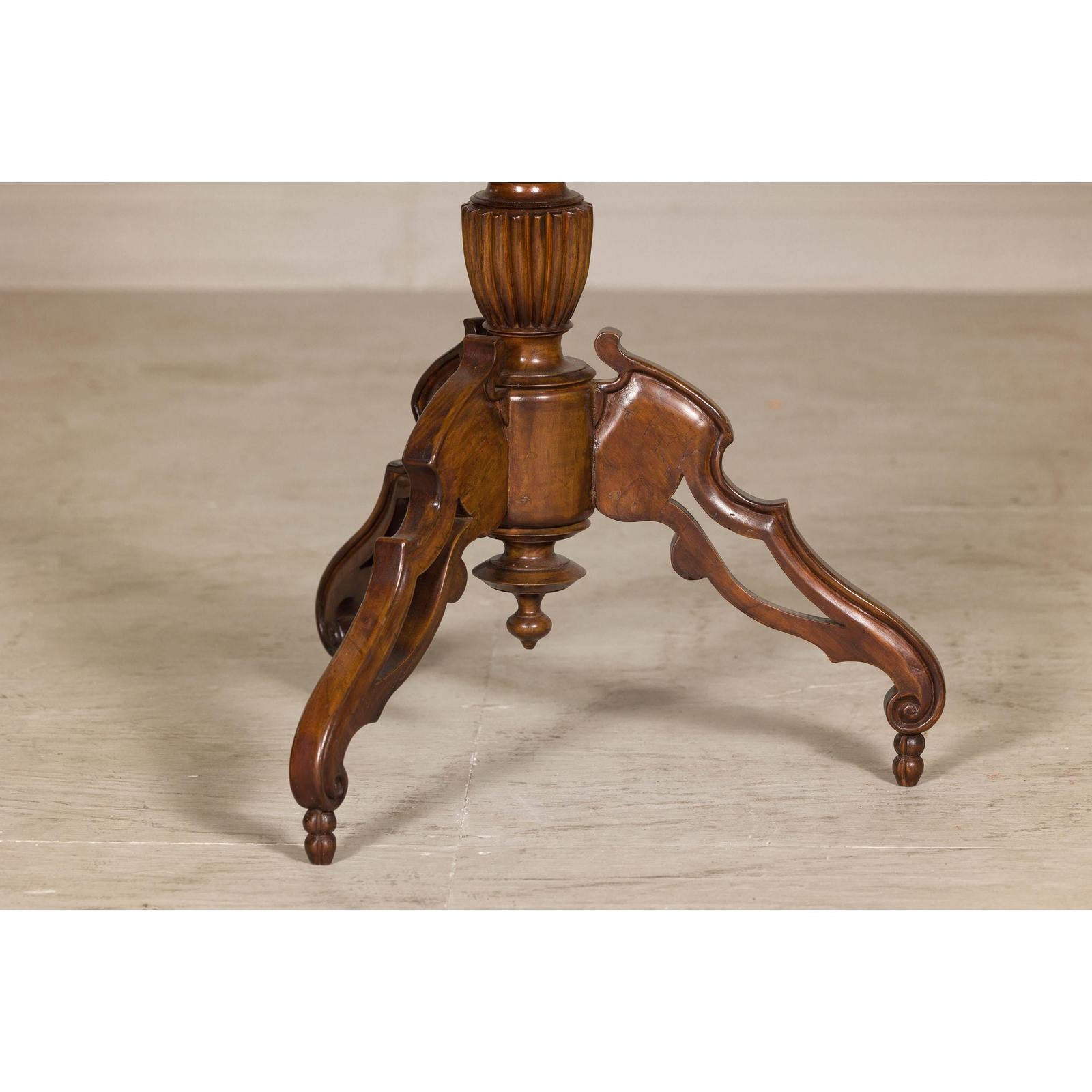 Colonial Tripod Table with Turned Pedestal and Scrolled Legs