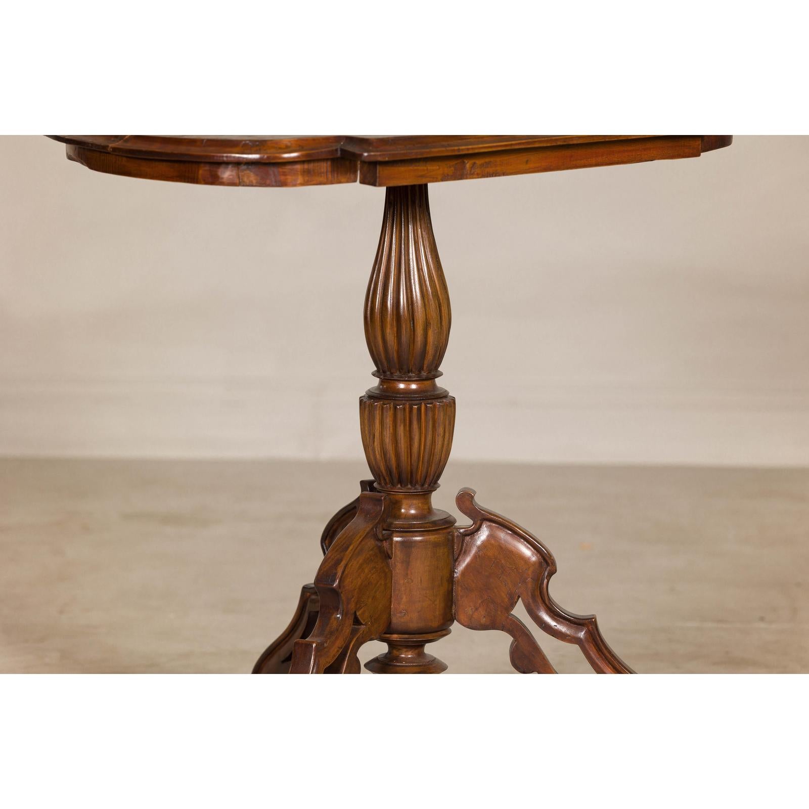 Colonial Tripod Table with Turned Pedestal and Scrolled Legs