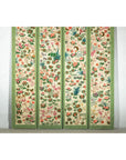 Hand-Painted Floral Screen with Butterflies, Vintage Four-Panel Divider