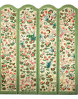 Hand-Painted Floral Screen with Butterflies, Vintage Four-Panel Divider