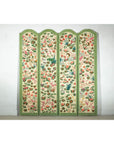Hand-Painted Floral Screen with Butterflies, Vintage Four-Panel Divider