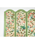 Hand-Painted Floral Screen with Butterflies, Vintage Four-Panel Divider