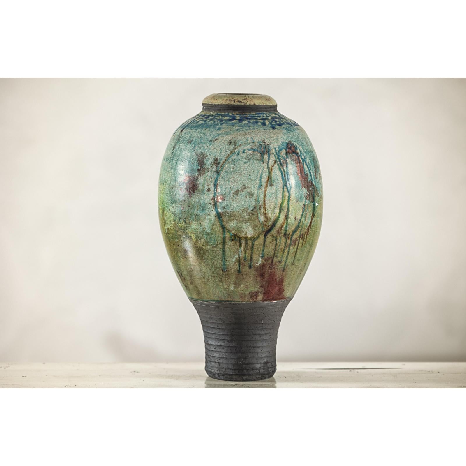 Greenish-Brown Studio Vase with Rounded Belly and Tapered Base, Signed