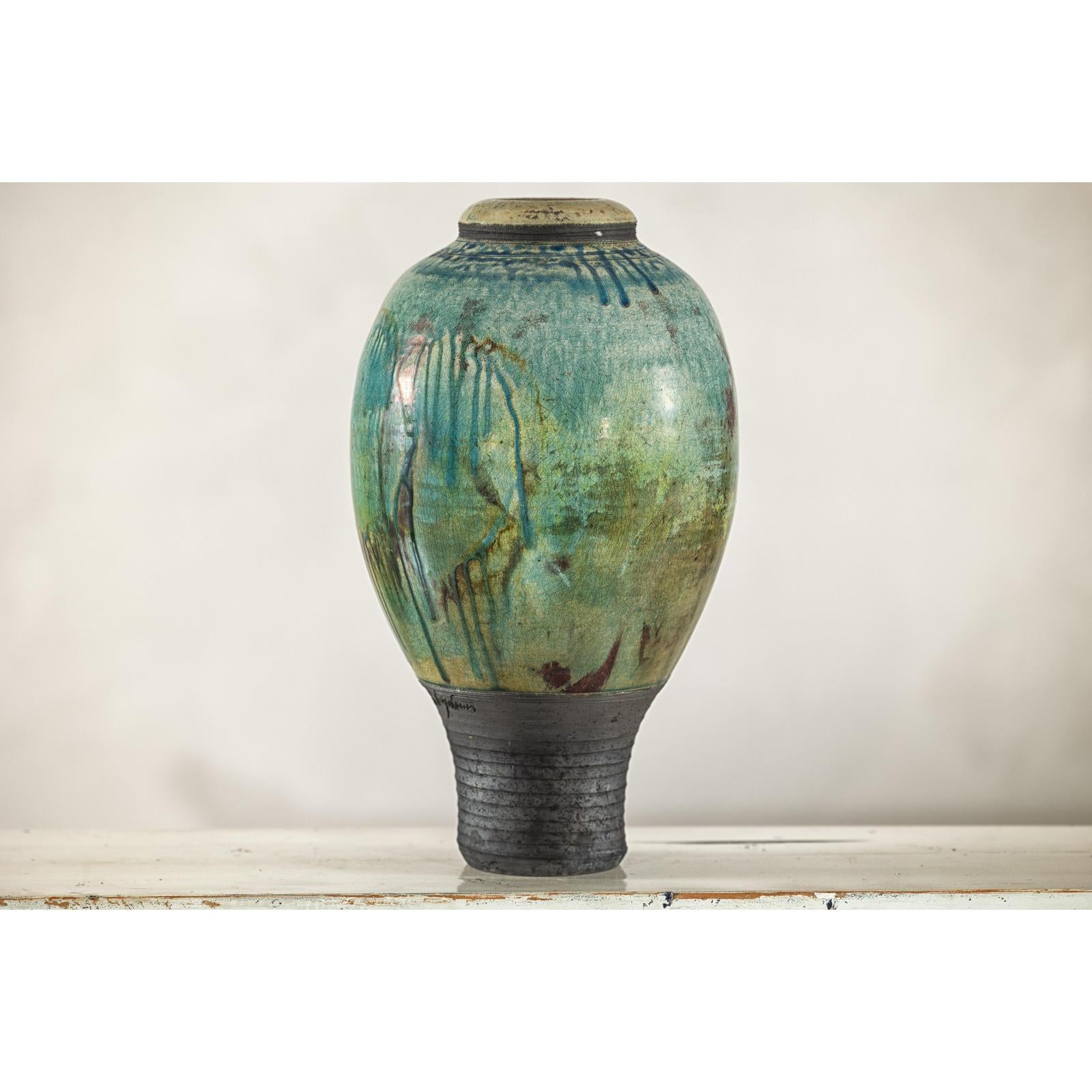 Greenish-Brown Studio Vase with Rounded Belly and Tapered Base, Signed
