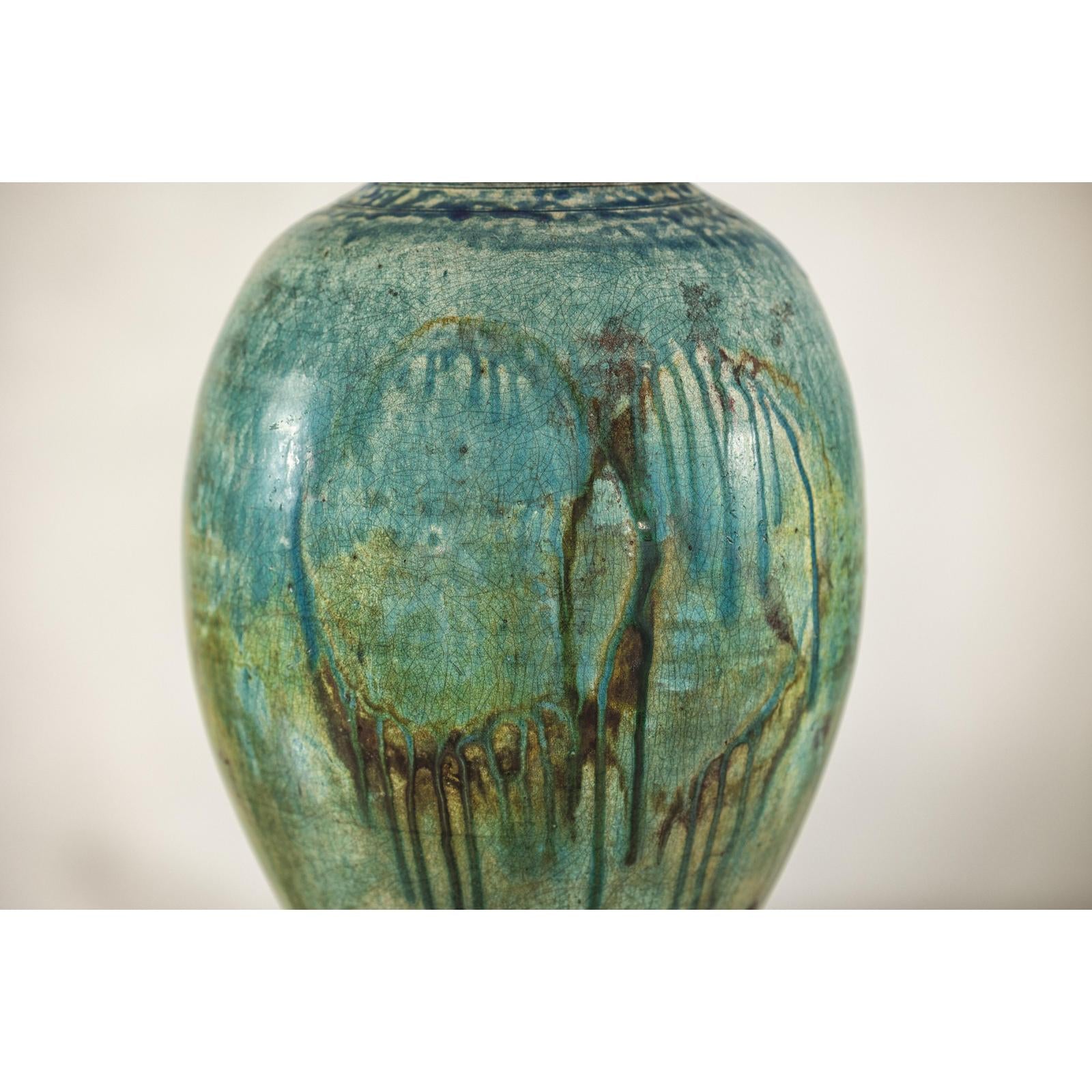 Greenish-Brown Studio Vase with Rounded Belly and Tapered Base, Signed