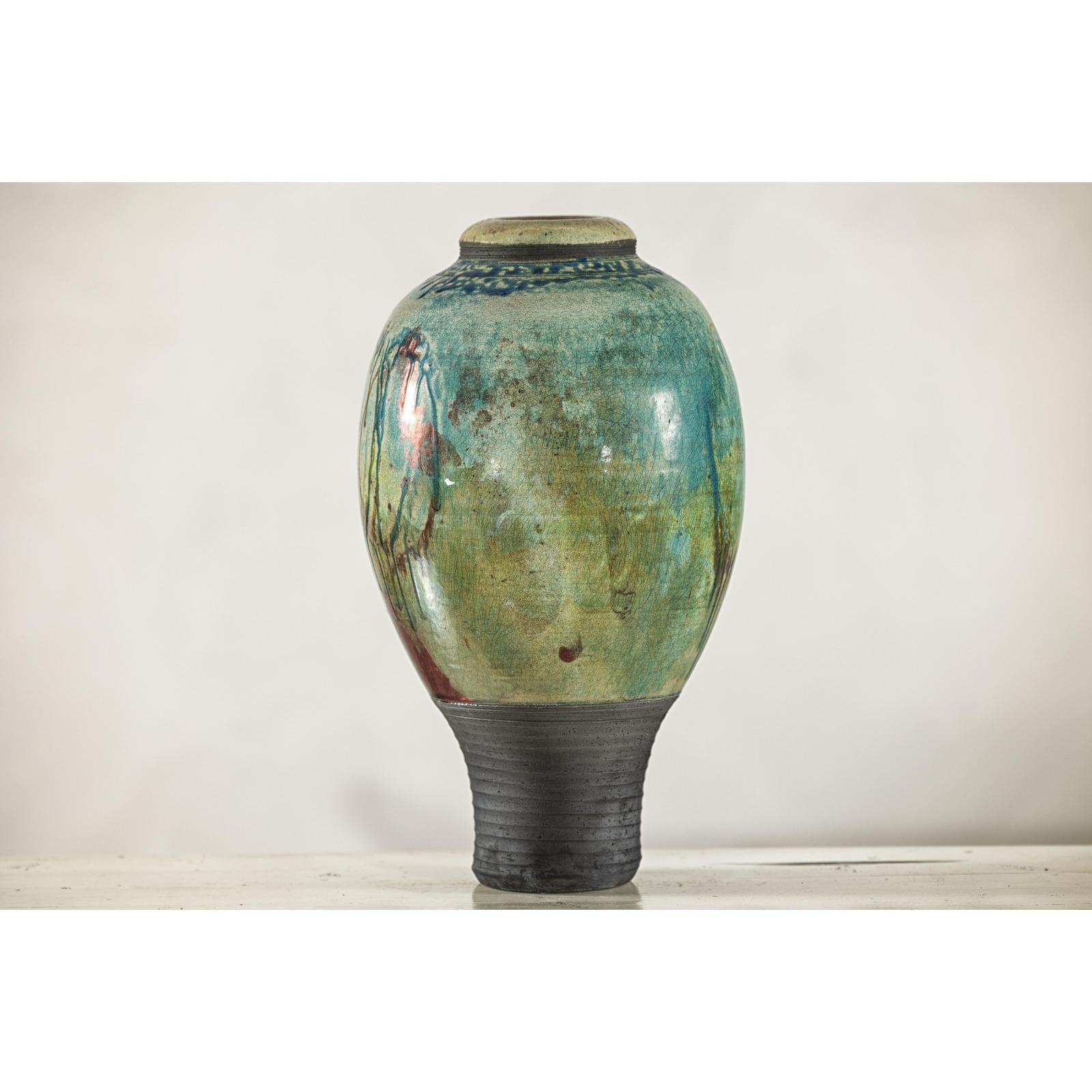 Greenish-Brown Studio Vase with Rounded Belly and Tapered Base, Signed