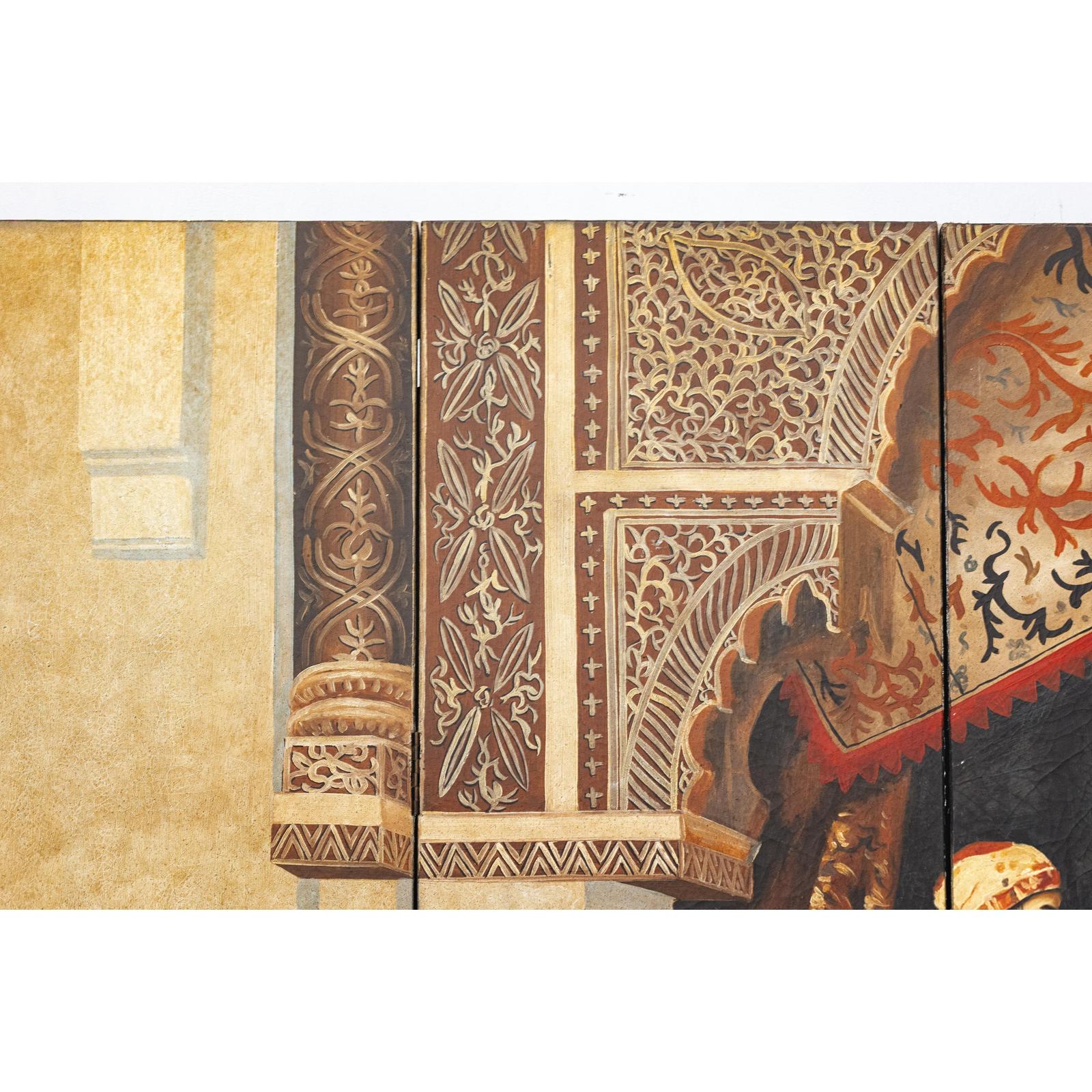 Four-Panel Orientalist Screen Depicting Lavish Interior
