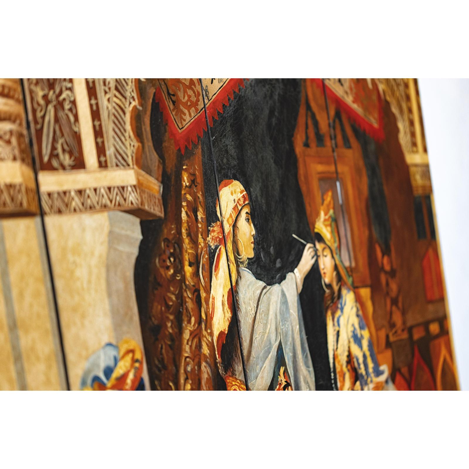 Four-Panel Orientalist Screen Depicting Lavish Interior