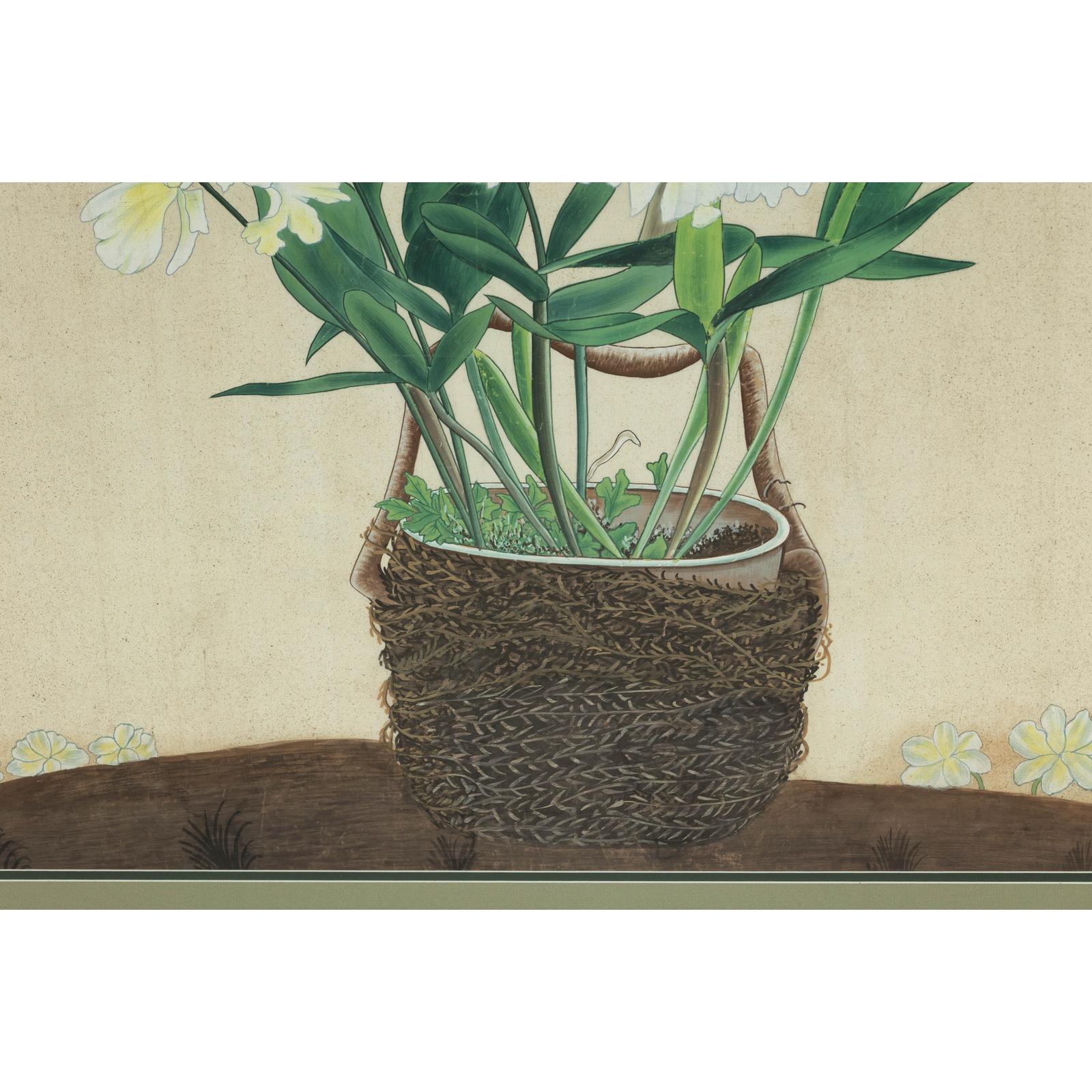 Framed Midcentury Botanical Print with Gold Leaf and Green Matte