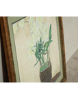 Framed Midcentury Botanical Print with Gold Leaf and Green Matte