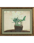 Framed Midcentury Botanical Print with Gold Leaf and Green Matte