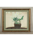 Framed Midcentury Botanical Print with Gold Leaf and Green Matte