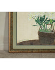 Framed Midcentury Botanical Print with Gold Leaf and Green Matte