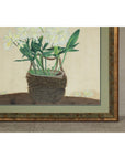Framed Midcentury Botanical Print with Gold Leaf and Green Matte